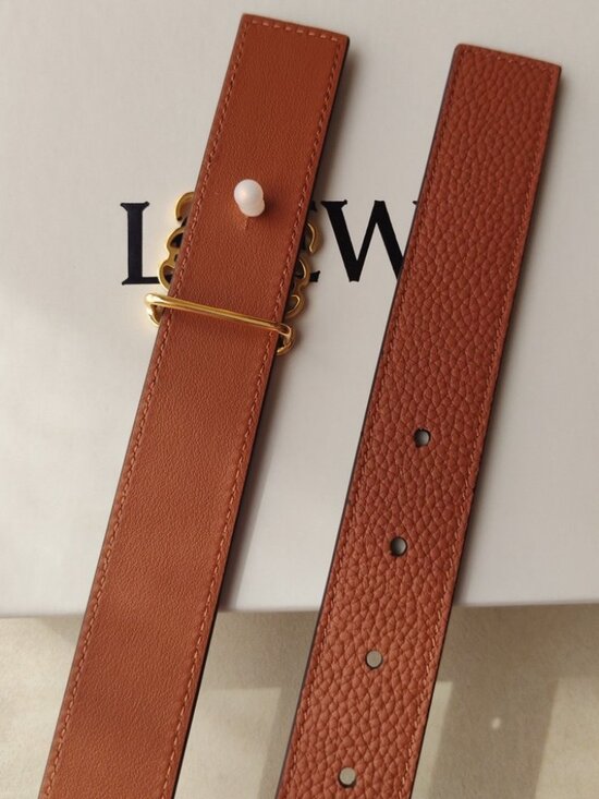 Loewe Tan Brown Grained Leather Belt with Gold Anagram Buckle Size 90